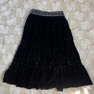 Vintage BCBG Max Azria Black Velvet Beaded Tiered Maxi Skirt NWT Size S